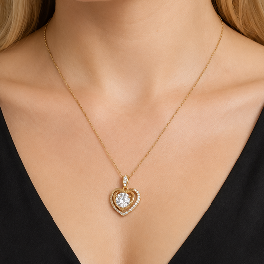 Naszyjnik Layered Heart z Moissanitem 3 karaty S925 Złoty Damski