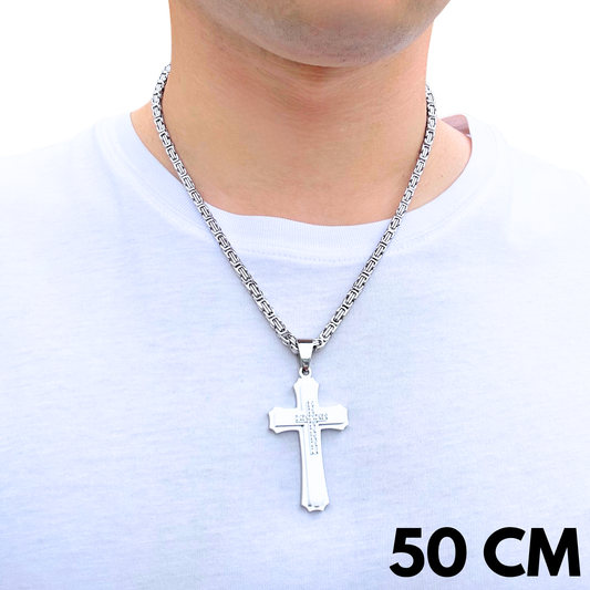 ZESTAW - Królewski 4mm + Zawieszka Royal Cross Białe Złoto