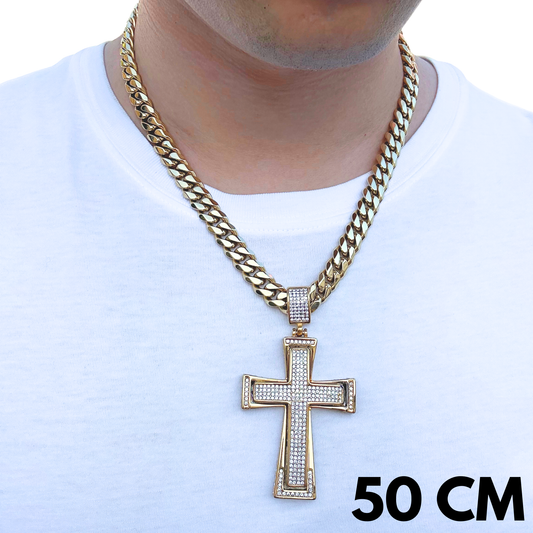 ZESTAW - Cuban Złoty 10mm + Zawieszka Imperial Cross Złota