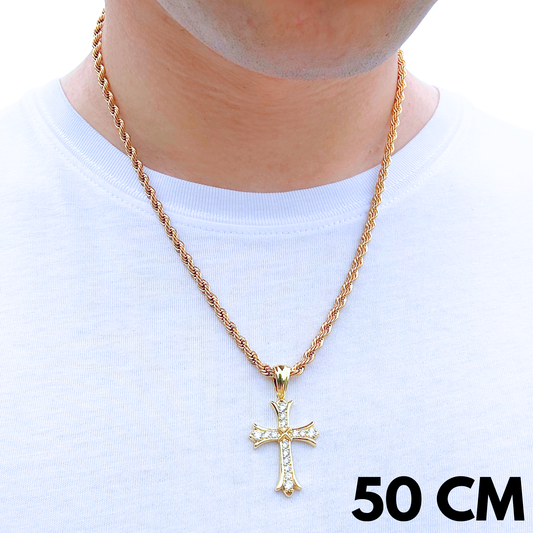 ZESTAW - Rope Złoty 4mm + Zawieszka Grand Cross Złota