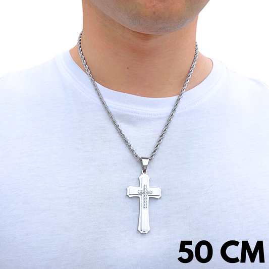 ZESTAW - Rope 4mm + Zawieszka Royal Cross Białe Złoto