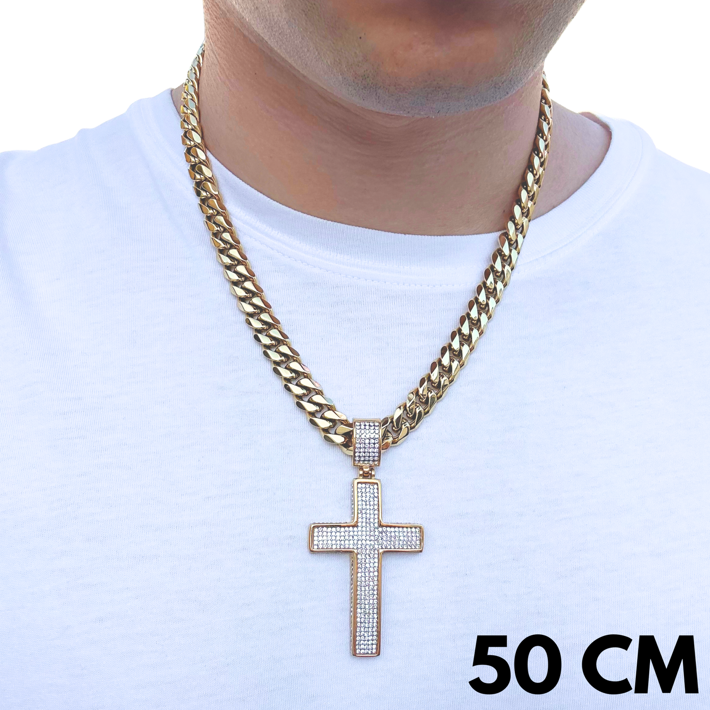ZESTAW - Cuban Złoty 10mm + Zawieszka Unbroken Cross Złota