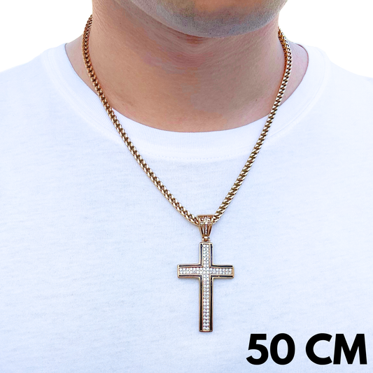 ZESTAW - Franco Złoty 4mm + Zawieszka Glory Cross Złota