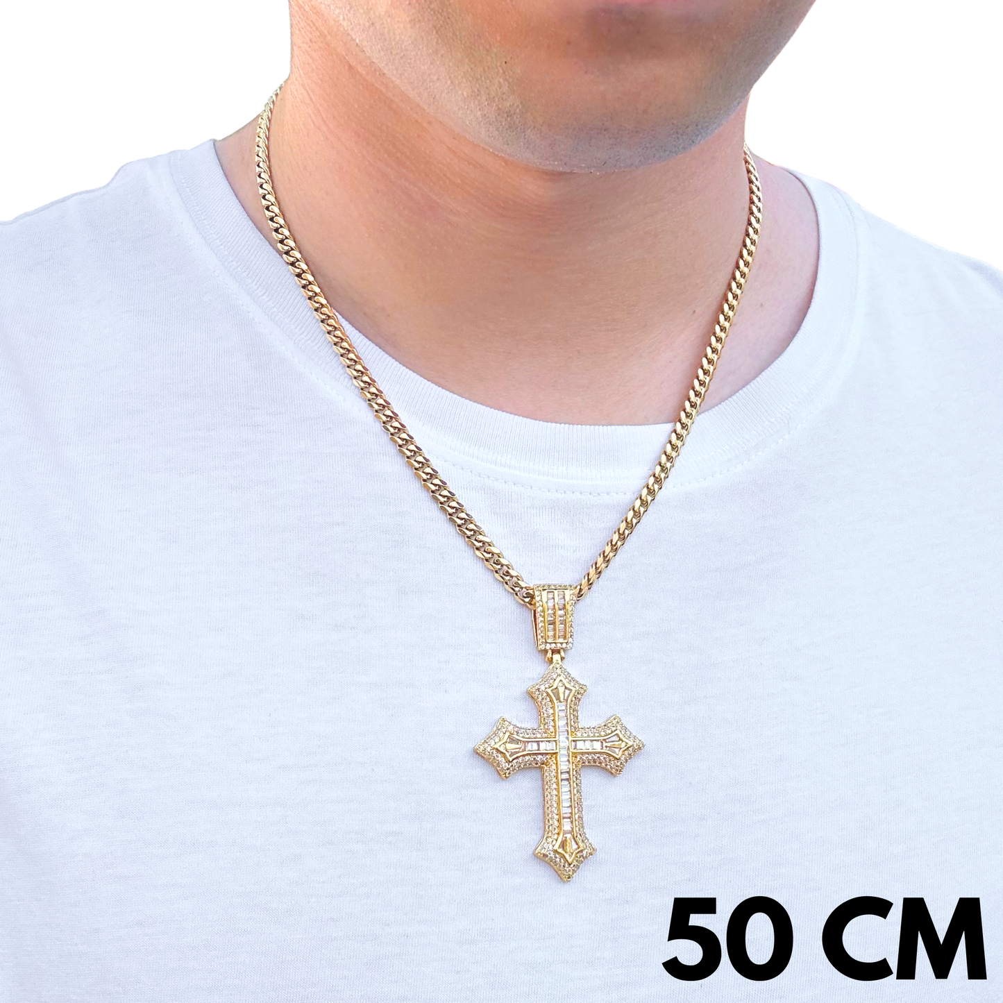 ZESTAW - Cuban Złoty 5mm + Zawieszka Classic Cross Złota