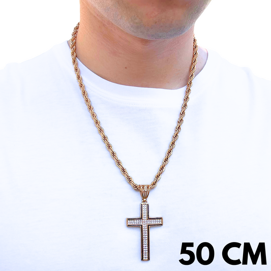 ZESTAW - Rope 6 mm Złoty + Zawieszka Glory Cross Złota