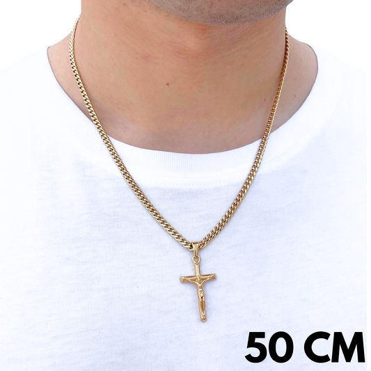 ZESTAW - Cuban Złoty 4mm + Zawieszka Crucifix Złota