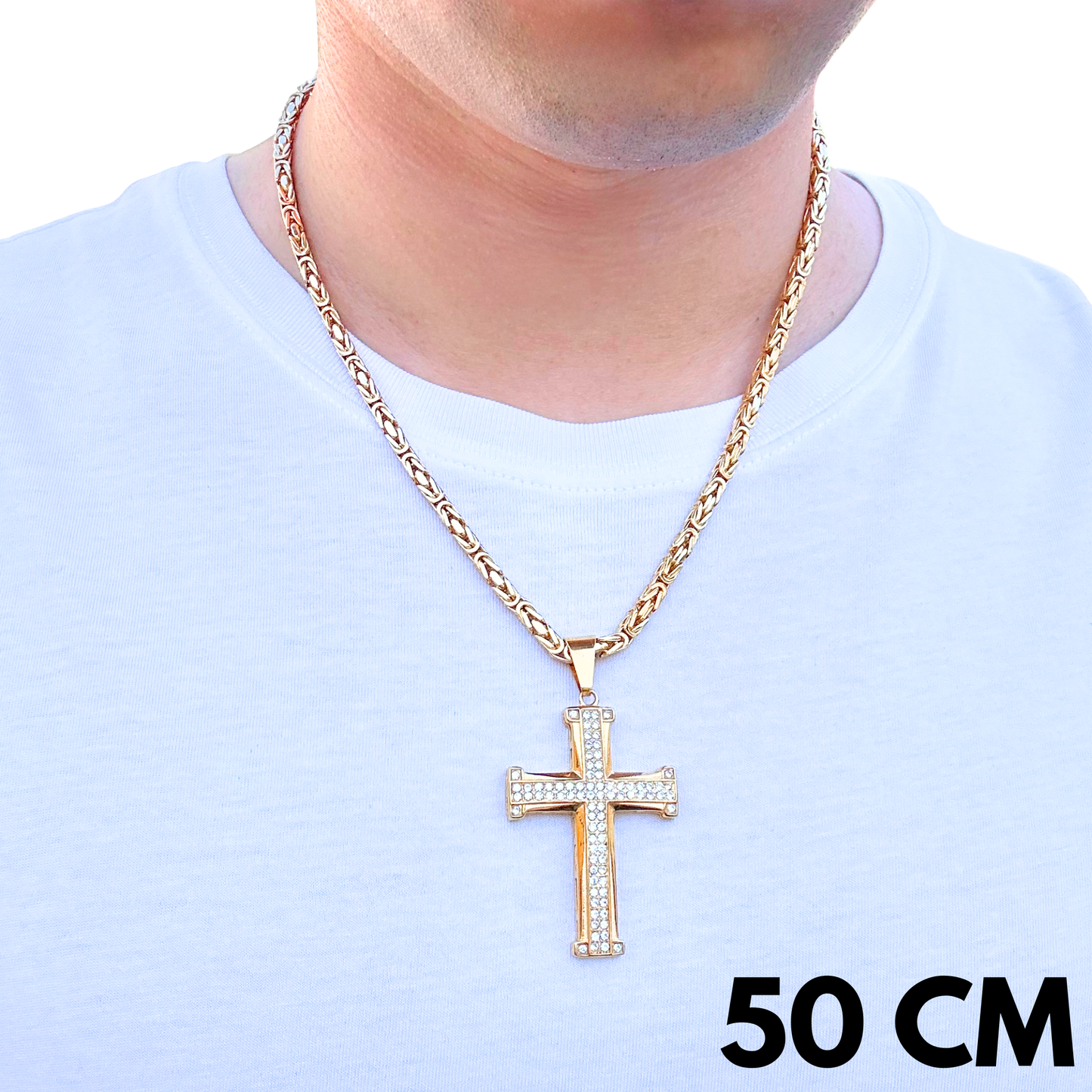 ZESTAW - Cesarski Złoty 4mm + Zawieszka Noble Cross Złota