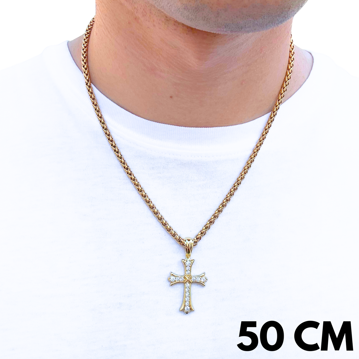 ZESTAW - Pszenny Złoty 4mm + Zawieszka Grand Cross Złota