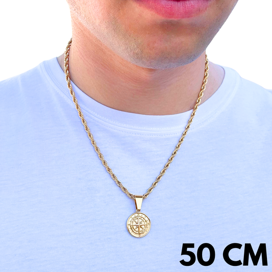 ZESTAW - Rope Złoty 4mm + Zawieszka Kompas Złota