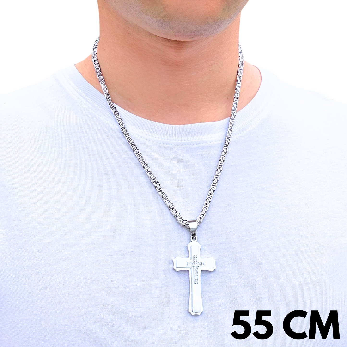 ZESTAW - Królewski 4mm + Zawieszka Royal Cross Białe Złoto