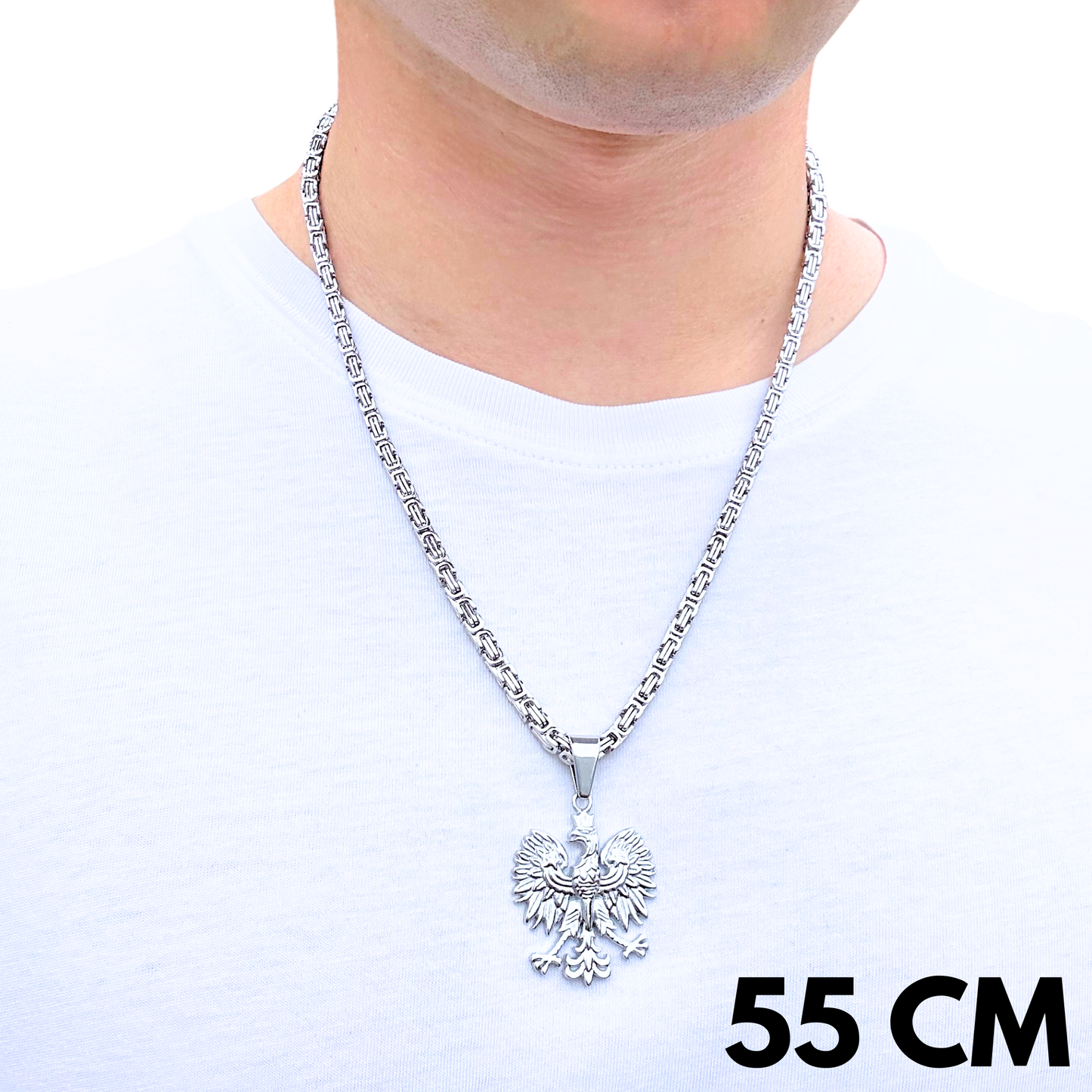 ZESTAW - Królewski 4mm + Zawieszka Orzeł Białe Złoto