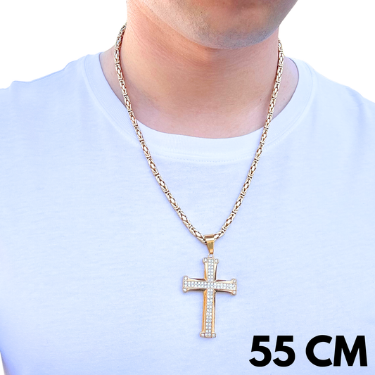 ZESTAW - Cesarski Złoty 4mm + Zawieszka Noble Cross Złota