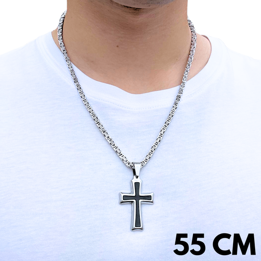ZESTAW - Królewski 4mm + Zawieszka Black Cross Białe Złoto
