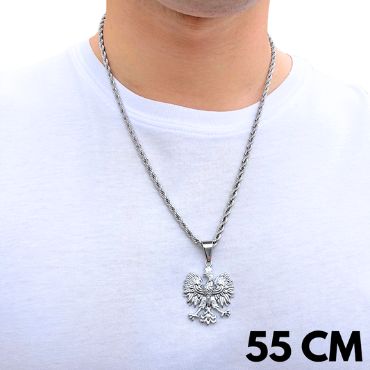 ZESTAW - Rope 4mm + Zawieszka Orzeł Białe Złoto