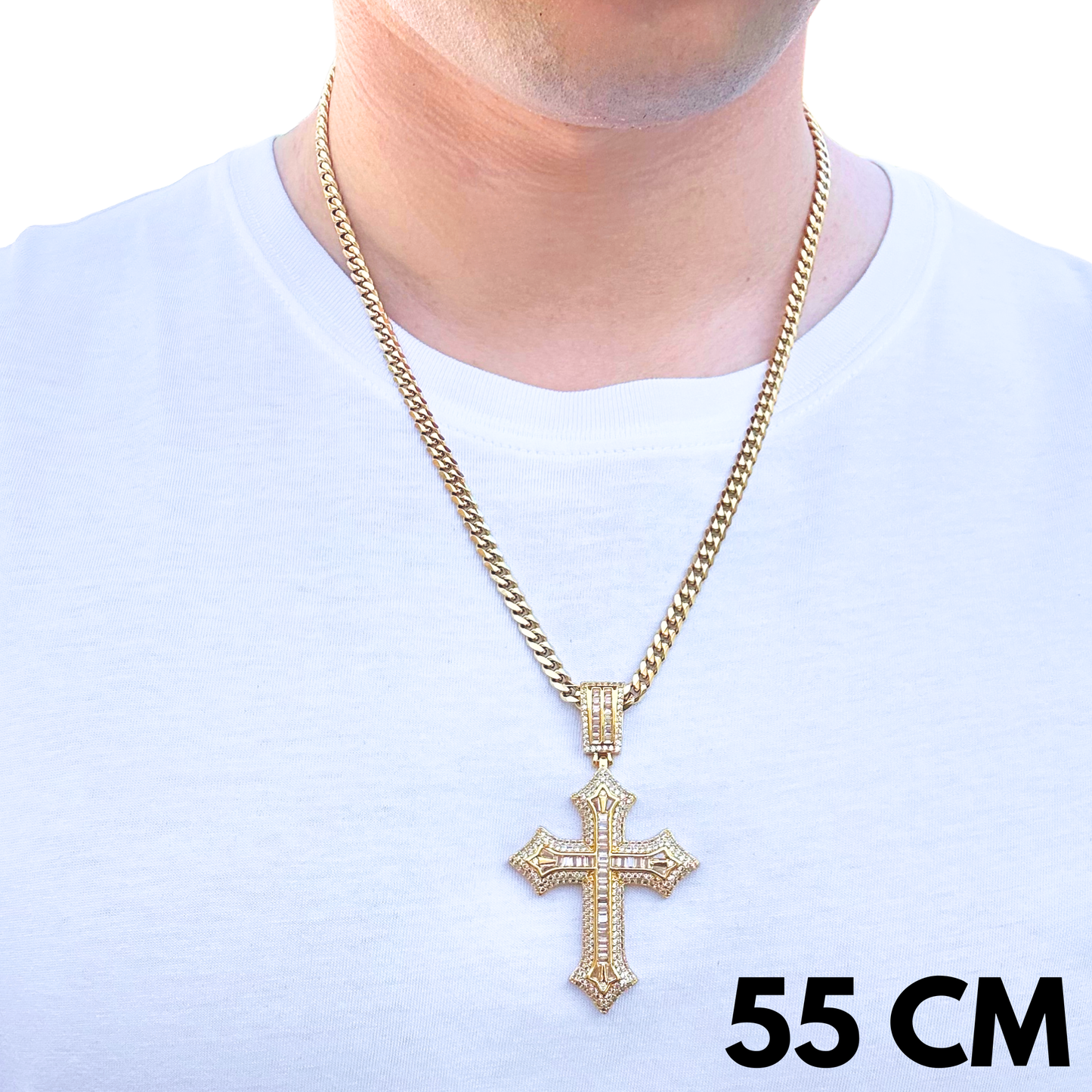 ZESTAW - Cuban Złoty 5mm + Zawieszka Classic Cross Złota