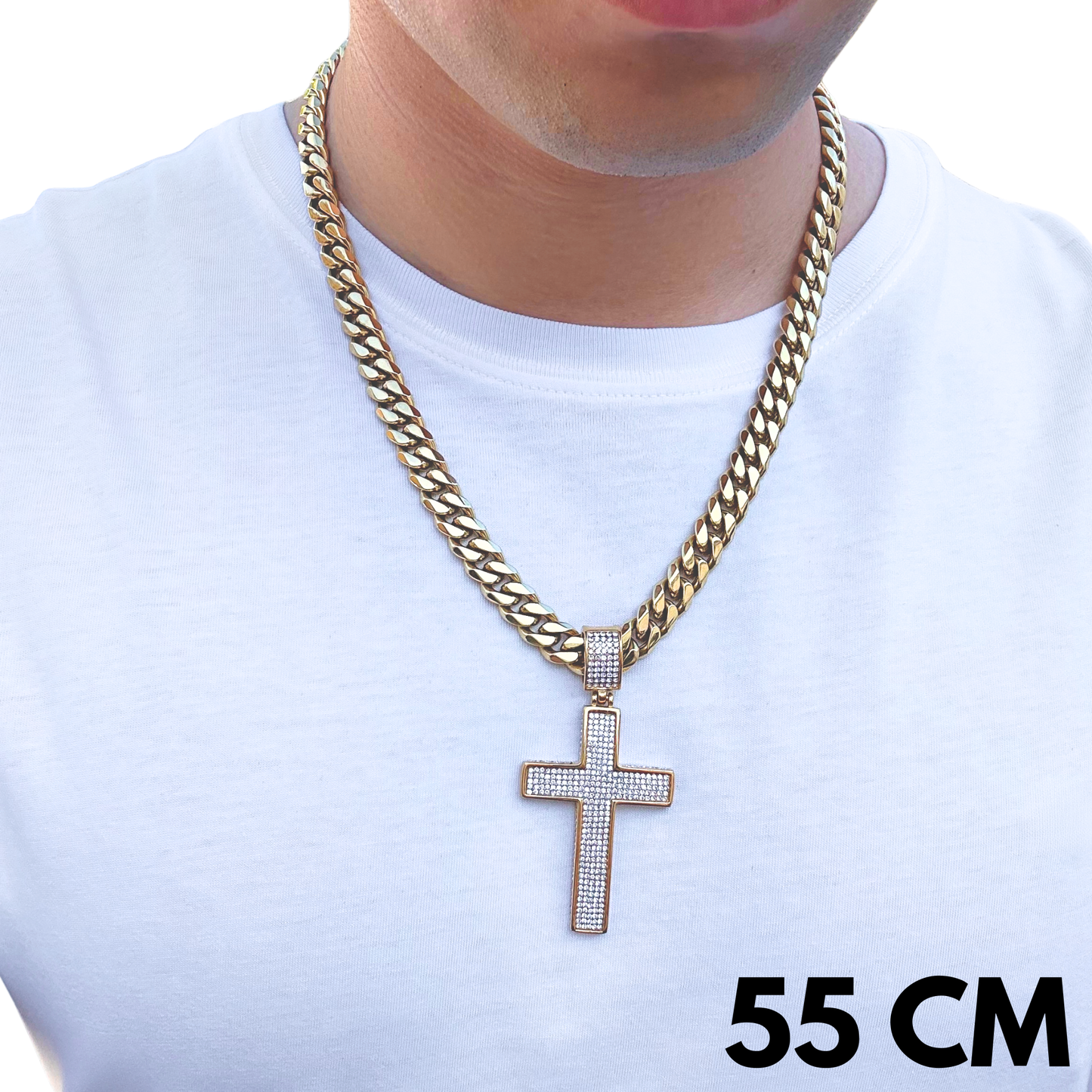 ZESTAW - Cuban Złoty 10mm + Zawieszka Unbroken Cross Złota