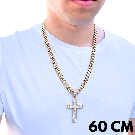 ZESTAW - Cuban Złoty 10mm + Zawieszka Unbroken Cross Złota