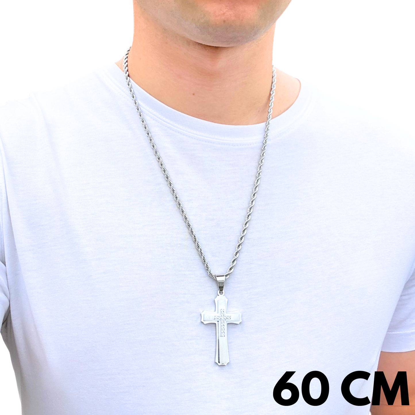 ZESTAW - Rope 4mm + Zawieszka Royal Cross Białe Złoto