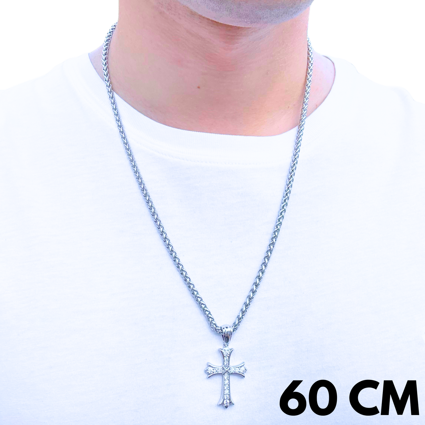 ZESTAW - Pszenny 4mm + Zawieszka Grand Cross Białe Złoto