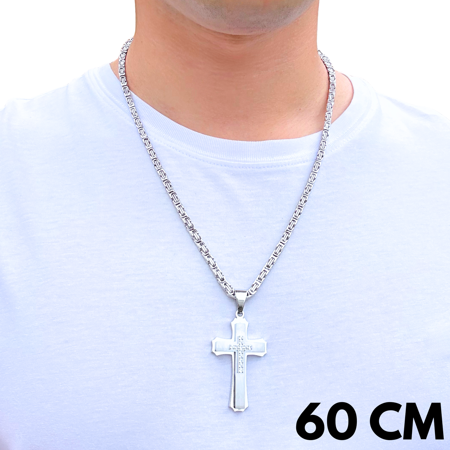 ZESTAW - Królewski 4mm + Zawieszka Royal Cross Białe Złoto