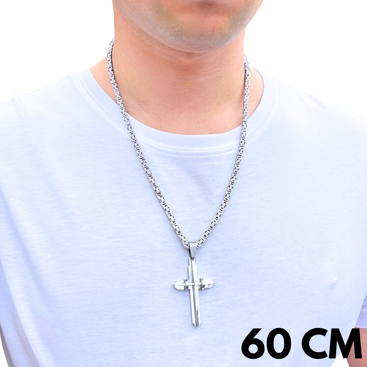 ZESTAW - Królewski 4mm + Zawieszka Modern Cross Białe Złoto