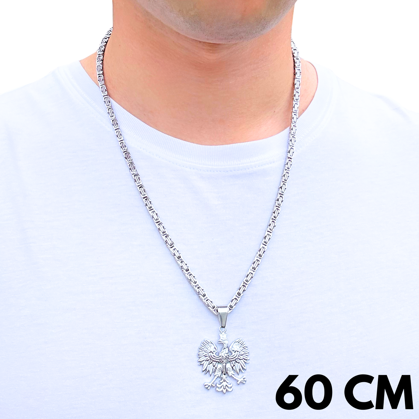 ZESTAW - Królewski 4mm + Zawieszka Orzeł Białe Złoto
