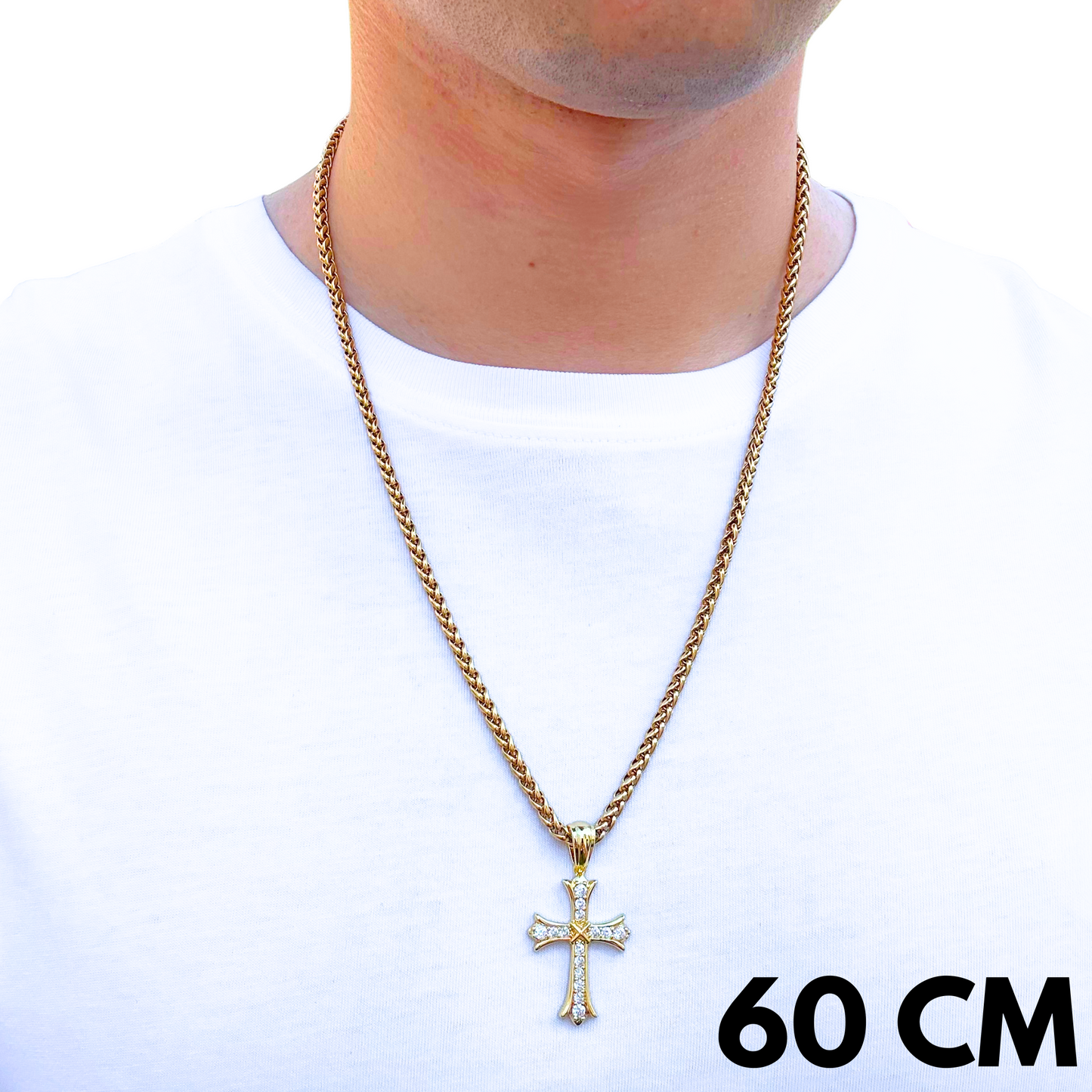 ZESTAW - Pszenny Złoty 4mm + Zawieszka Grand Cross Złota