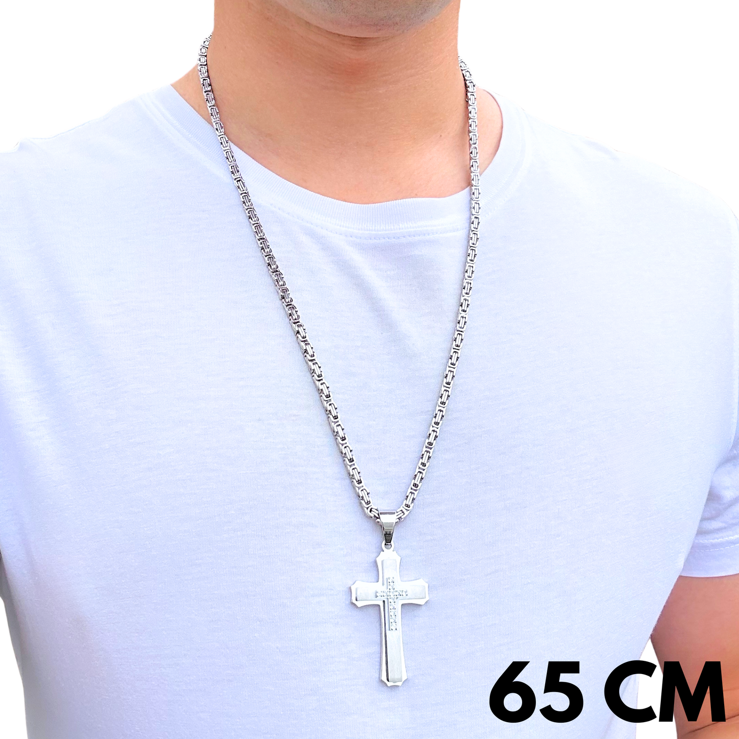 ZESTAW - Królewski 4mm + Zawieszka Royal Cross Białe Złoto