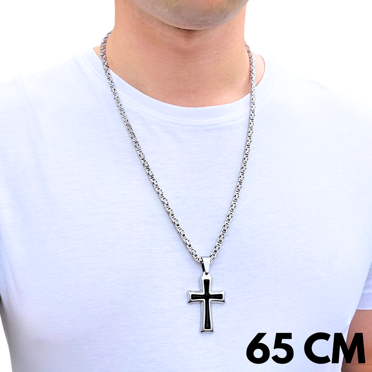 ZESTAW - Królewski 4mm + Zawieszka Black Cross Białe Złoto