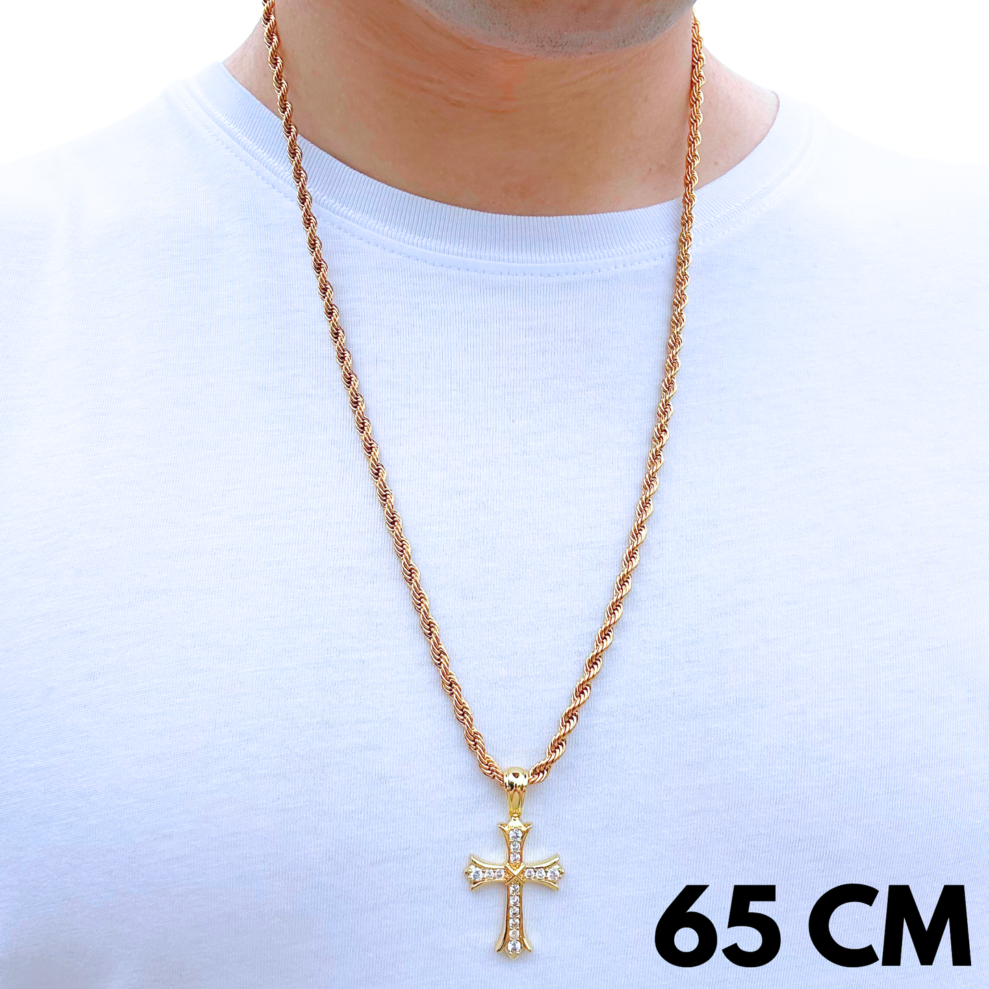 ZESTAW - Rope Złoty 4mm + Zawieszka Grand Cross Złota