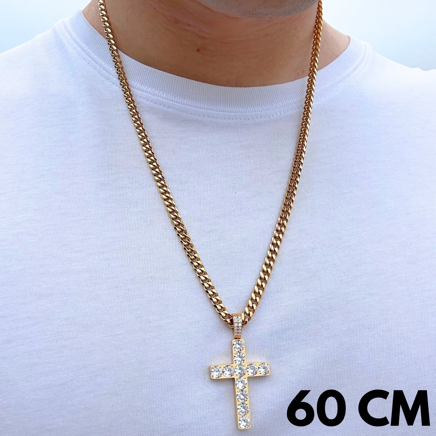 ZESTAW - Cuban 5mm + Zawieszka Diamond Cross Złota