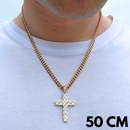 ZESTAW - Cuban Złoty 5mm + Zawieszka Diamond Cross Złota