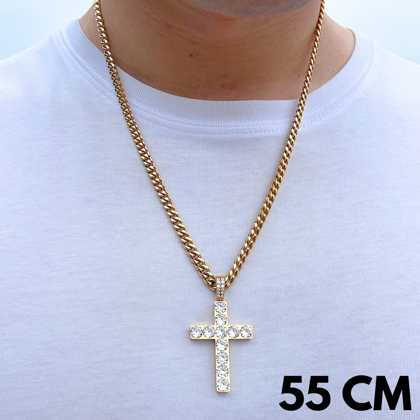 ZESTAW - Cuban 5mm + Zawieszka Diamond Cross Złota
