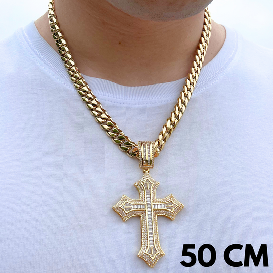 ZESTAW - Cuban Złoty 10mm + Zawieszka Classic Cross Złota