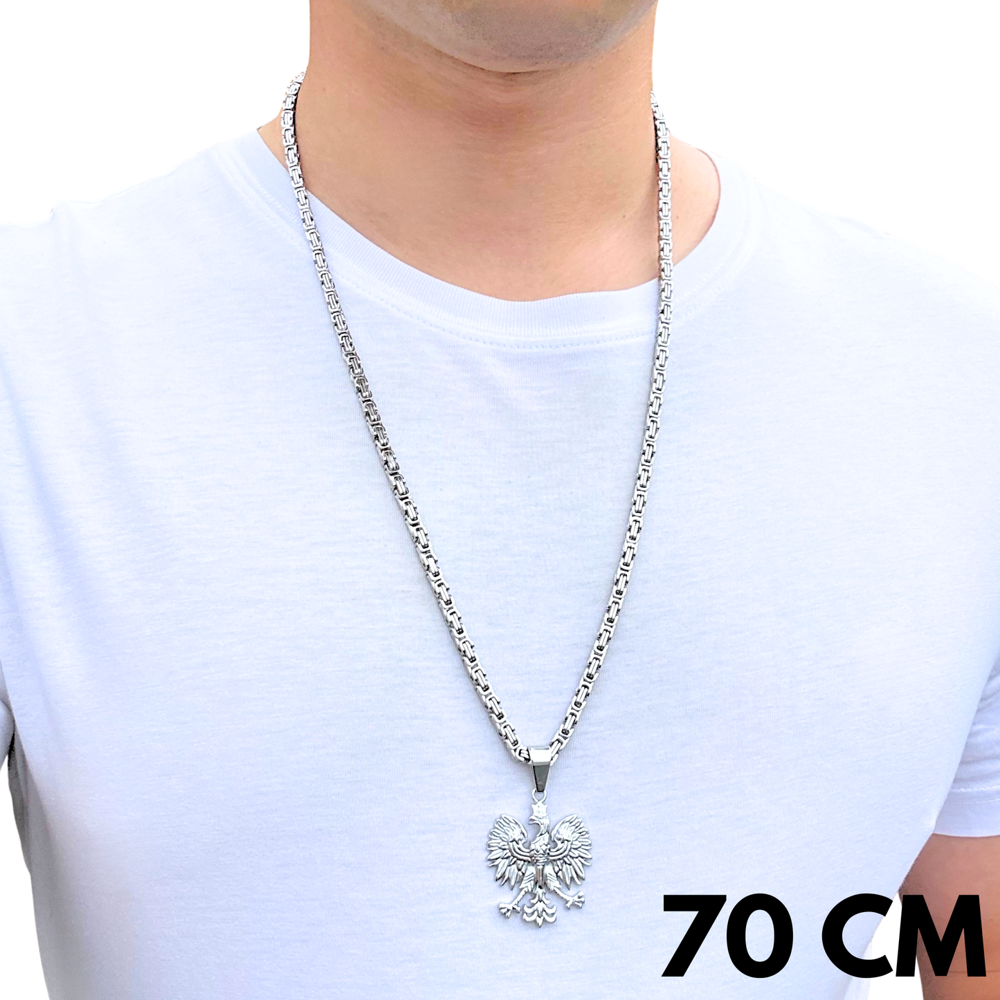 ZESTAW - Królewski 4mm + Zawieszka Orzeł Białe Złoto