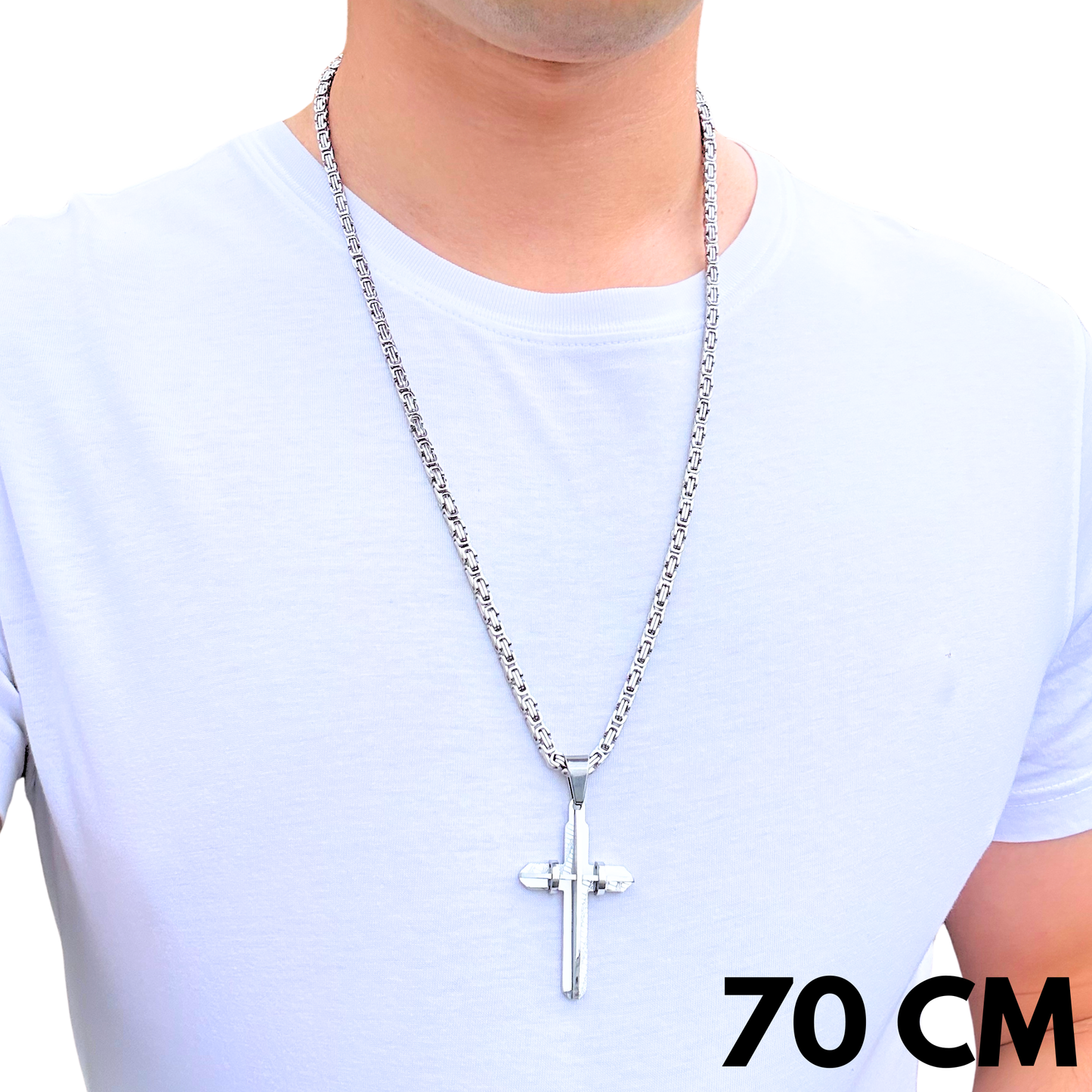 ZESTAW - Królewski 4mm + Zawieszka Modern Cross Białe Złoto
