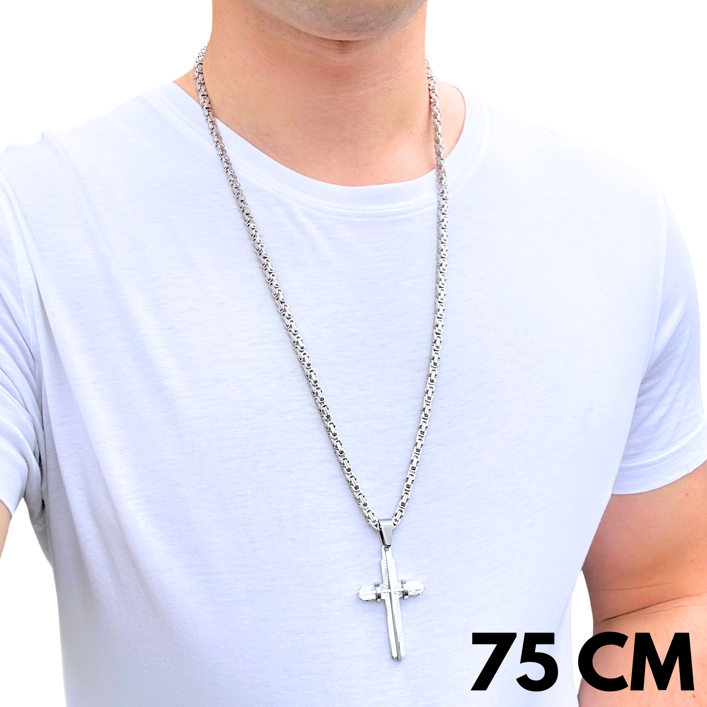 ZESTAW - Królewski 4mm + Zawieszka Modern Cross Białe Złoto