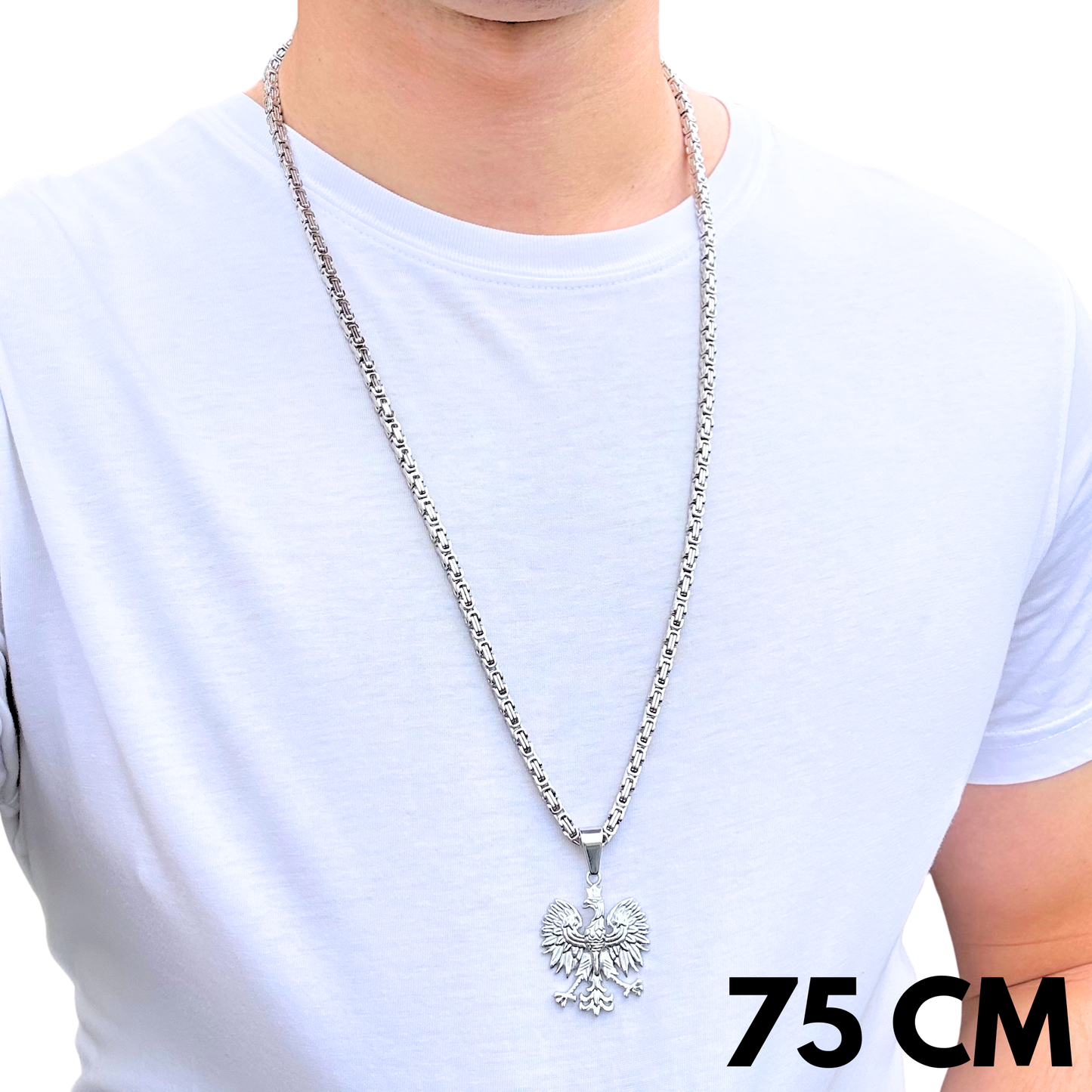 ZESTAW - Królewski 4mm + Zawieszka Orzeł Białe Złoto