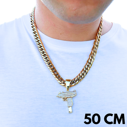 ZESTAW - Classic Cuban Złoty 12mm + Zawieszka UZI Złota