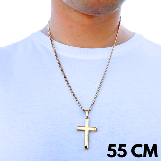 ZESTAW - Cuban Złoty 4mm + Zawieszka Clean Cross Złota