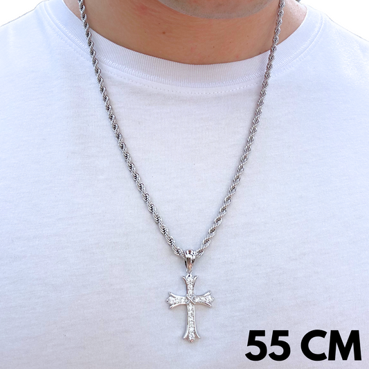 ZESTAW - Rope 4mm + Zawieszka Grand Cross Białe Złoto