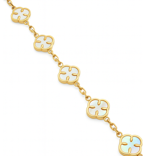 Bransoletka Koniczyna Damska Biała Złota