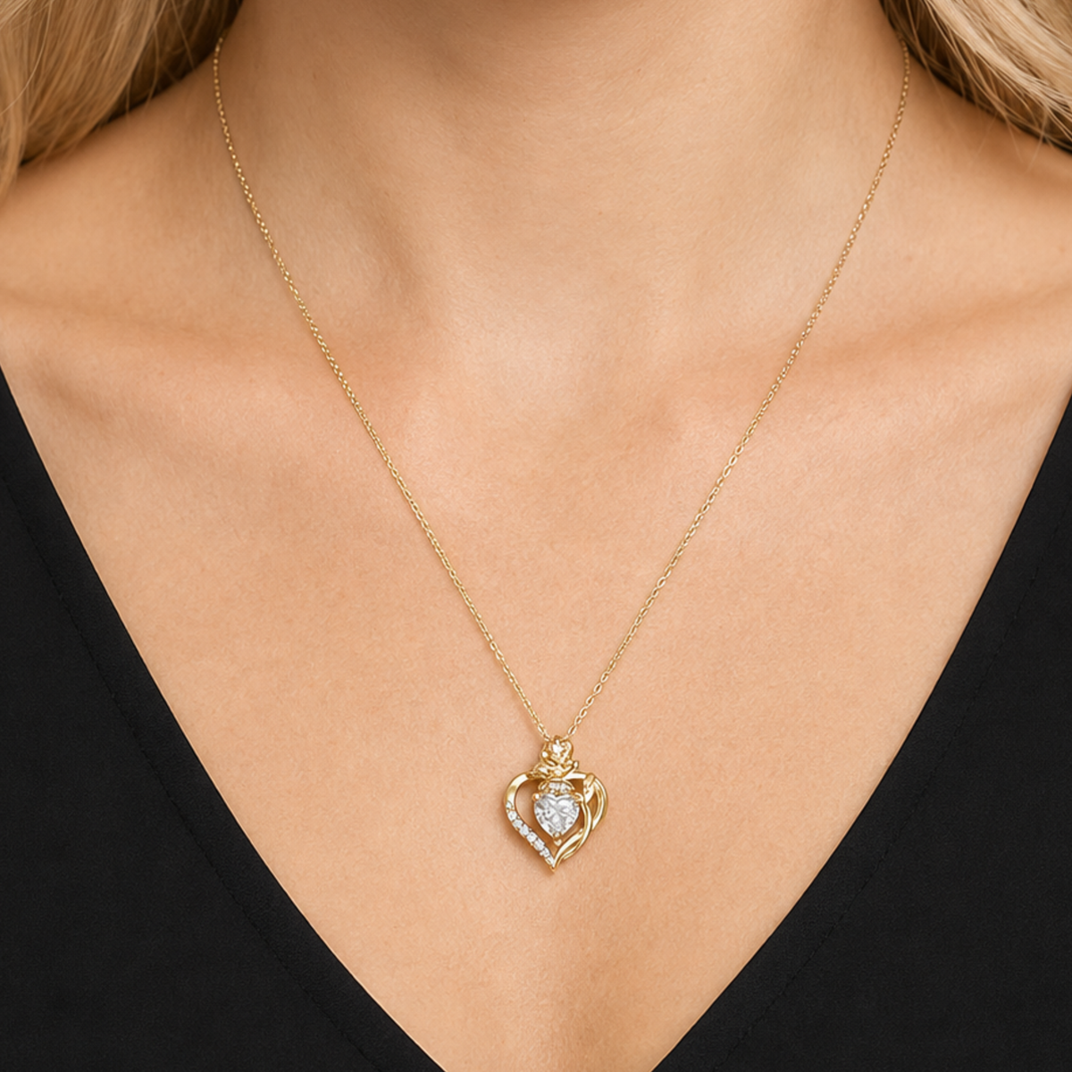 Naszyjnik Rose Heart z Moissanitem 1 karat S925 Złoty Damski