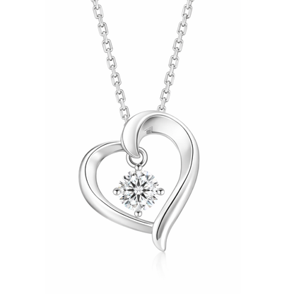 Naszyjnik Serce z Moissanitem S925 Białe Złoto Damski
