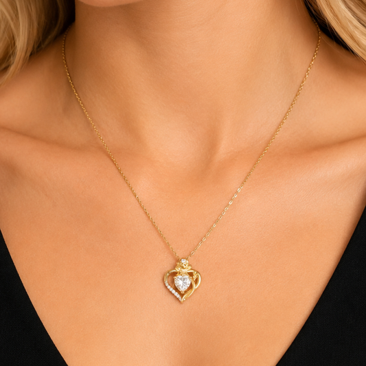 Naszyjnik Rose Heart z Moissanitem 1 karat S925 Złoty Damski