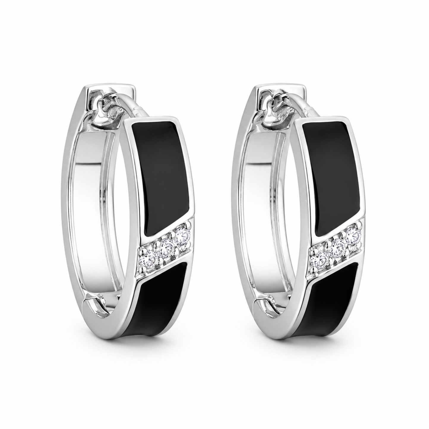Kolczyki Black Crystal Line Hoop S925 Srebrne Czarne Damskie