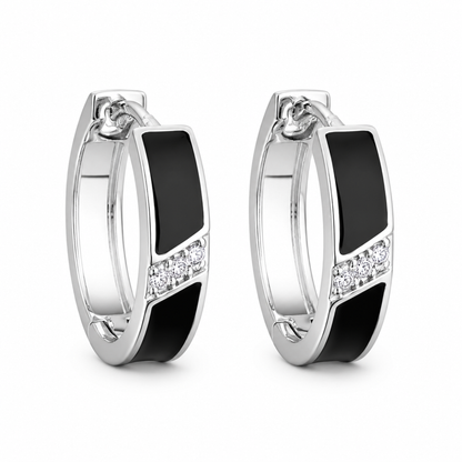Kolczyki Black Crystal Line Hoop S925 Srebrne Czarne Damskie