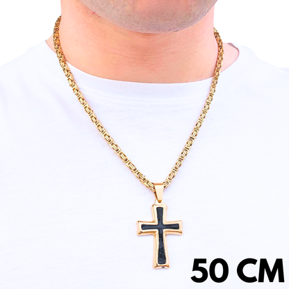 ZESTAW - Królewski Złoty 4mm + Zawieszka Black Cross Złota