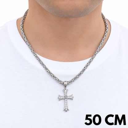 ZESTAW - Królewski 4mm Białe Złoto + Zawieszka Grand Cross Białe Złoto