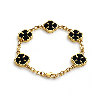 Bransoletka Koniczyna Damska Czarna Złota